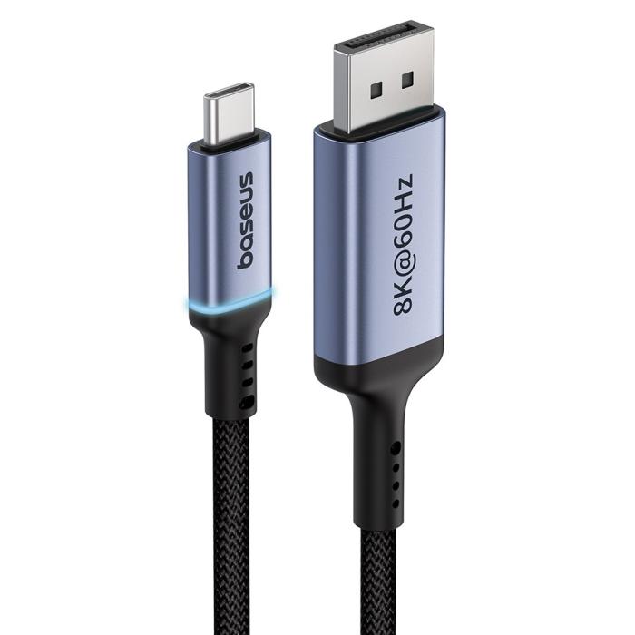 Bild 1, Baseus 1.5m USB-C - DisplayPort Nylon Kabel 8K 60Hz Svart