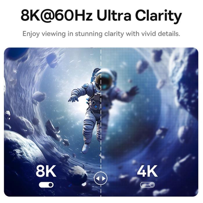 Bild 3, Baseus 1.5m USB-C - DisplayPort Nylon Kabel 8K 60Hz Svart