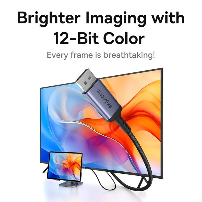 Bild 6, Baseus 1.5m USB-C - DisplayPort Nylon Kabel 8K 60Hz Svart