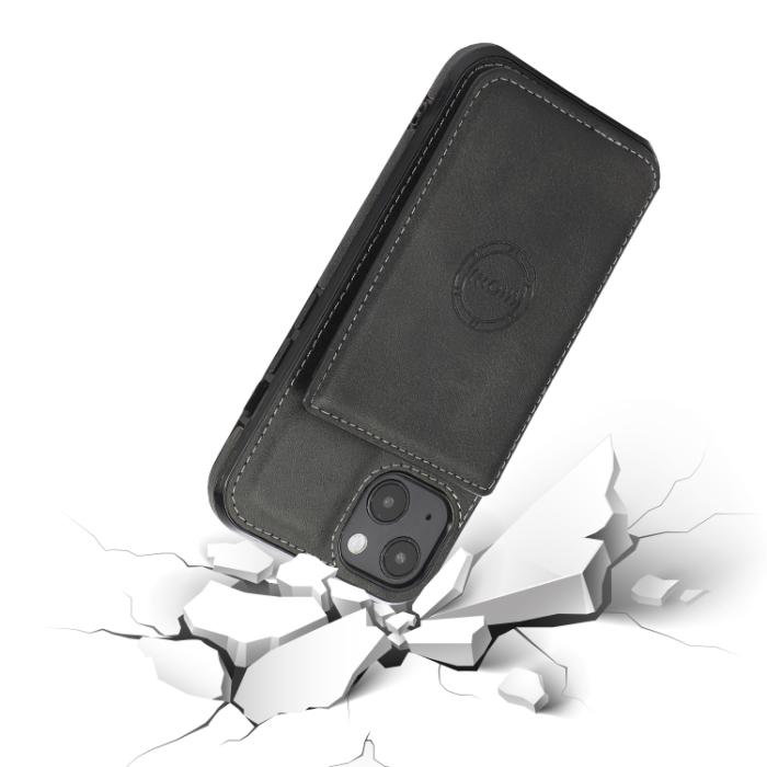 Bild 6, iPhone 14 Läder Skal Med Kortfack Och Magnet Svart