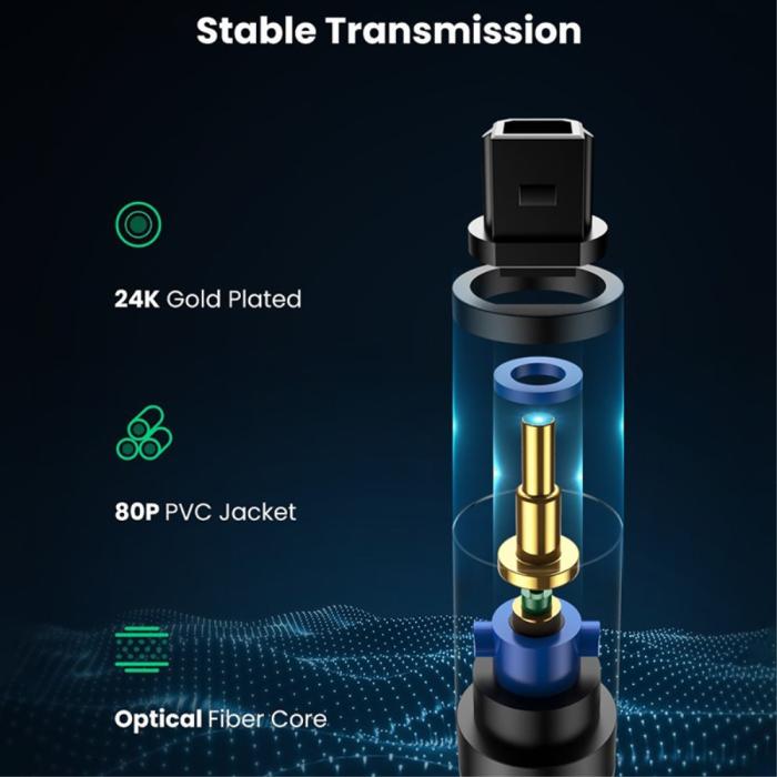 Bild 4, UGREEN 1.5m Optisk Ljudkabel Toslink Svart