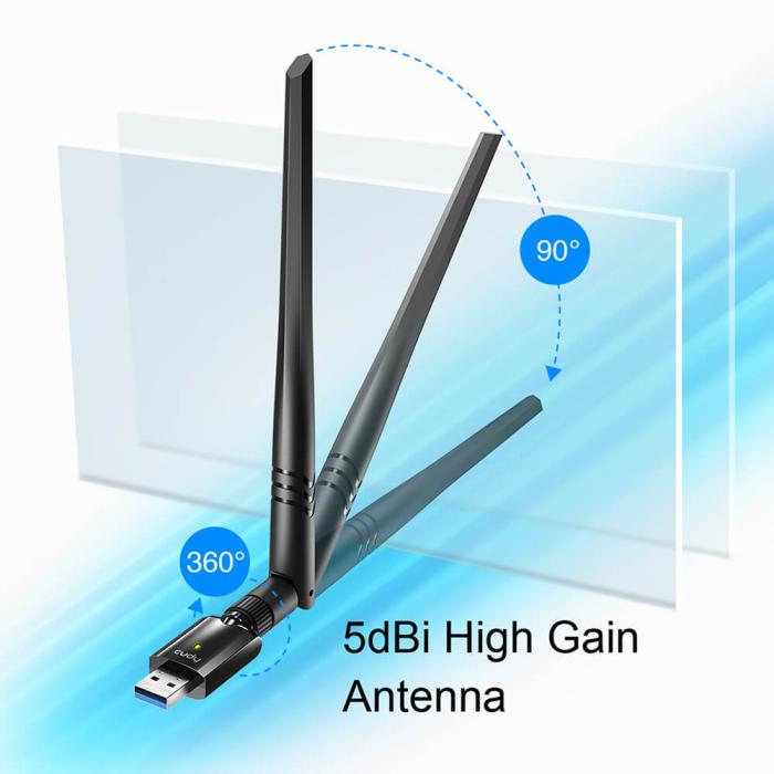 Bild 2, Cudy Adapter USB WU1400 AC1300 High Gain Svart