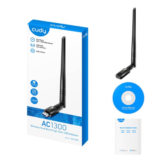 Bild 3, Cudy Adapter USB WU1400 AC1300 High Gain Svart