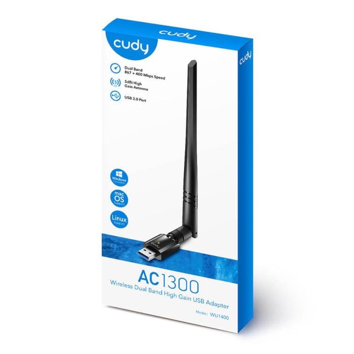 Bild 4, Cudy Adapter USB WU1400 AC1300 High Gain Svart
