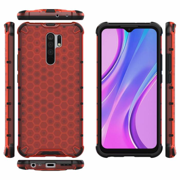 Bild 2, Xiaomi Redmi 9 - Armor Honeycomb Skal - Röd