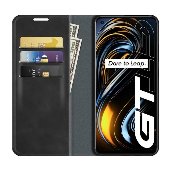 Bild 4, Realme GT 5G - Läder Flip Fodral - Svart