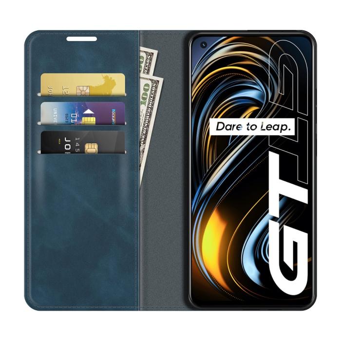 Bild 4, Realme GT 5G - Läder Flip Fodral - Blå