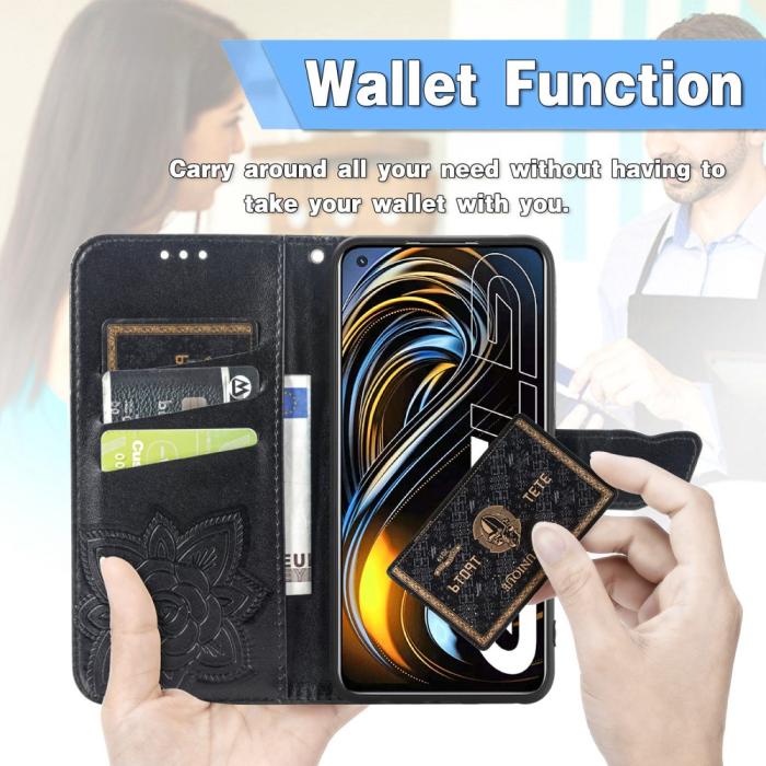Bild 2, Realme GT 5G - Butterfly Läder Fodral - Svart