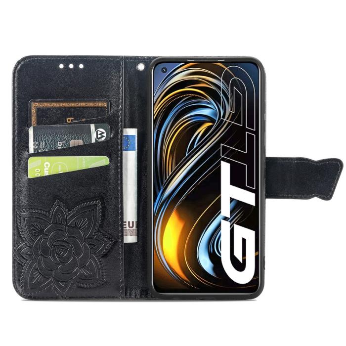 Bild 5, Realme GT 5G - Butterfly Läder Fodral - Svart