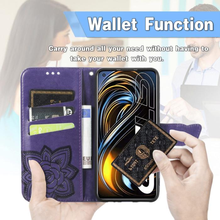 Bild 2, Realme GT 5G - Butterfly Läder Fodral - Mörk Lila