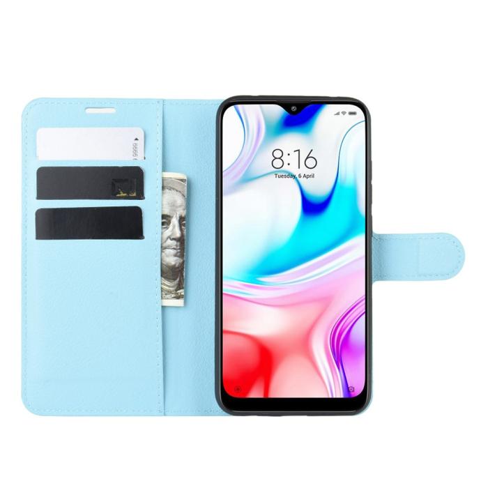 Bild 5, Xiaomi Redmi 8 - Litchi Plånboksfodral - Ljus Blå