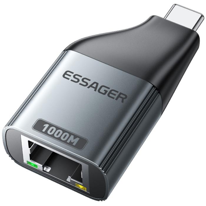 Bild 1, ESSAGER USB-C Hona Till RJ45 Adapter Grå
