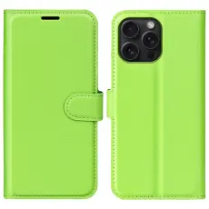 iPhone 16 Pro Max Fodral Litchi L&auml;der Textur Gr&ouml;n