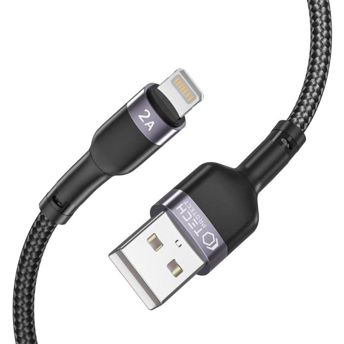 Bild 2, Tech-Protect 2m 2.4A Lightning UltraBoost Laddkabel Svart