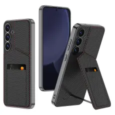 GKK Galaxy S25 Skal Kickstand Med Korth&aring;llare Kolfiber Textur