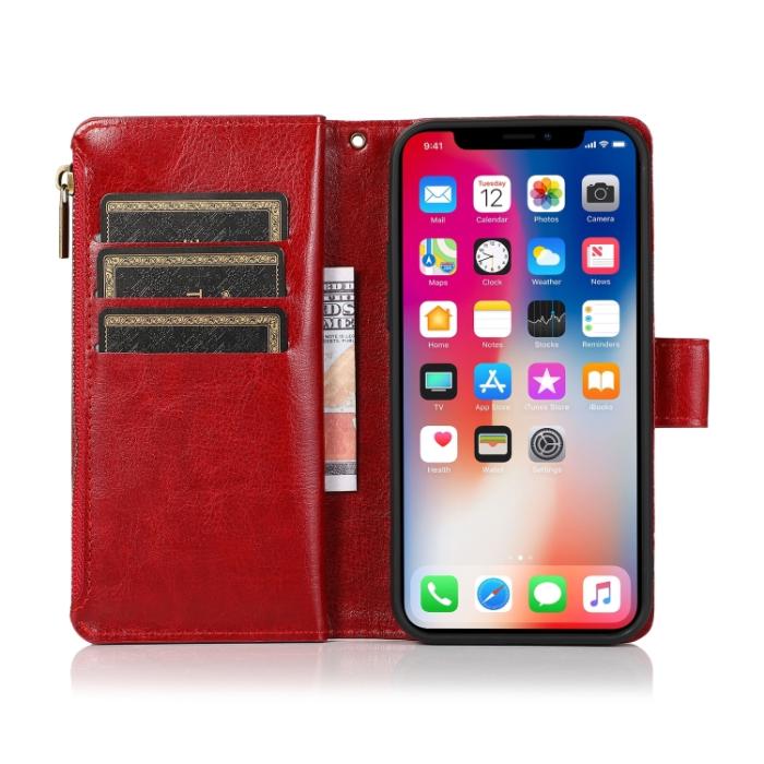 Bild 4, iPhone 14 Fodral 9-kort Multifunktionell Läder Röd