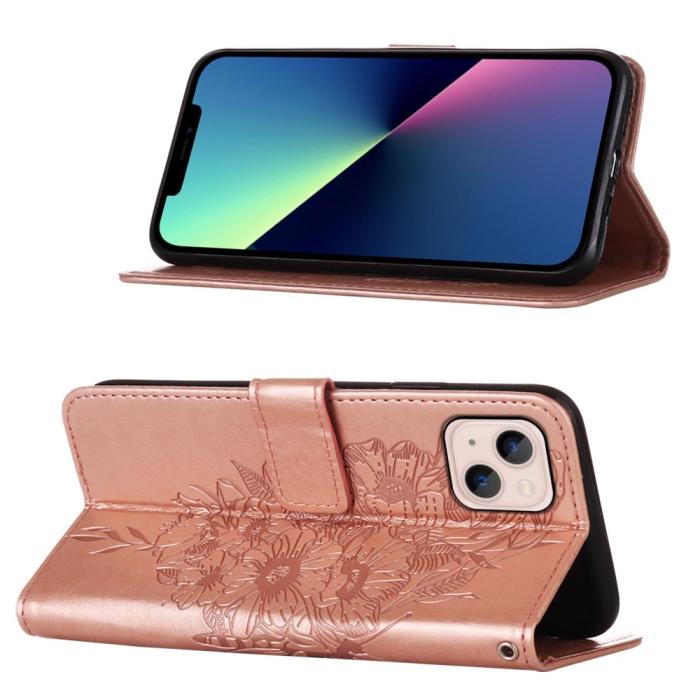 Bild 3, iPhone 15 Plus Fodral Med Tryck Fjäril Roséguld