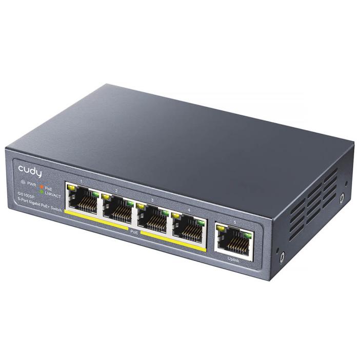 Bild 2, Cudy Switch GS1005P 5-port Gigabit PoE+ 60W Grå
