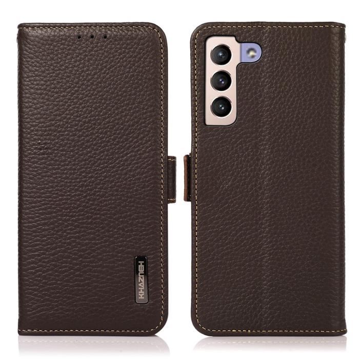 Bild 1, KHAZNEH Samsung Galaxy S22 Plus Fodral Litchi Äkta Läder Brun