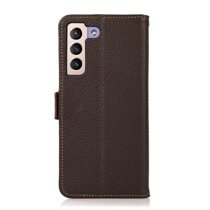 Bild 3, KHAZNEH Samsung Galaxy S22 Plus Fodral Litchi Äkta Läder Brun