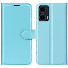 Motorola Moto G35 5G Fodral Litchi L&auml;der Bl&aring;
