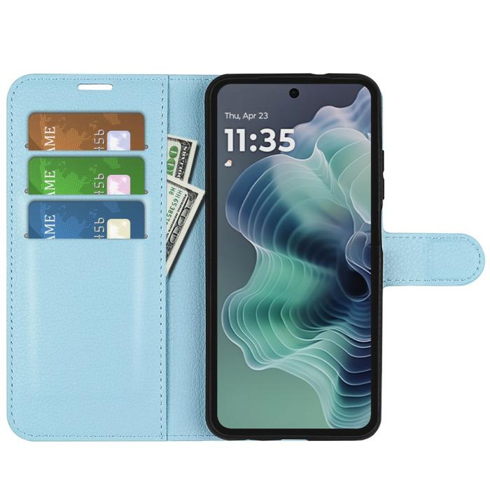 Bild 2, Motorola Moto G35 5G Fodral Litchi Läder Blå