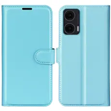 Motorola Moto G35 5G Fodral Litchi L&auml;der Bl&aring;