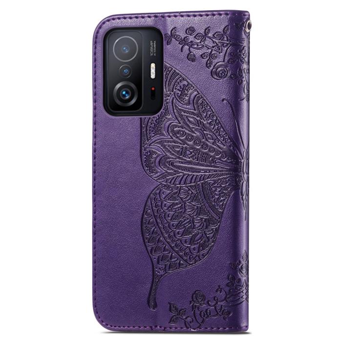 Bild 3, Xiaomi 11T / 11T Pro Fodral Läder Butterfly Lila