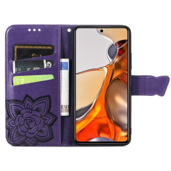 Bild 4, Xiaomi 11T / 11T Pro Fodral Läder Butterfly Lila