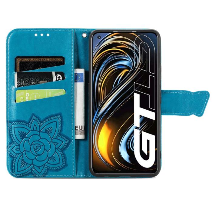 Bild 5, Realme GT 5G - Butterfly Läder Fodral - Blå