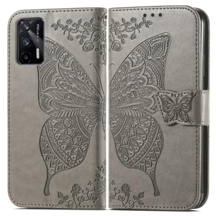 Bild 1, Realme GT 5G - Butterfly Läder Fodral - Grå