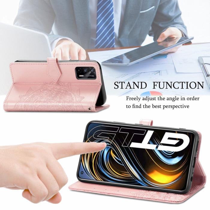 Bild 2, Realme GT 5G - Mandala Läder Fodral - Roséguld