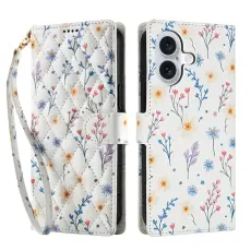 iPhone 17 Fodral Rhombus L&auml;der Blommor Vit