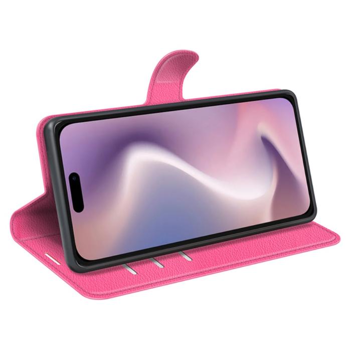 Bild 3, iPhone 16 Pro Max Fodral Litchi Läder Textur Rosa