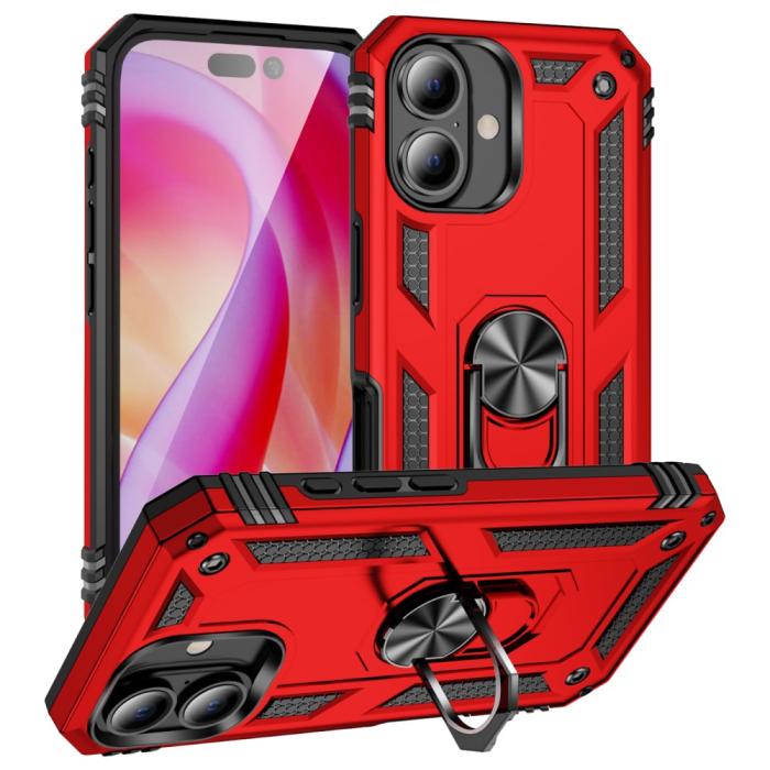 Bild 1, iPhone 16 Plus Skal Med Ring Hybrid Röd