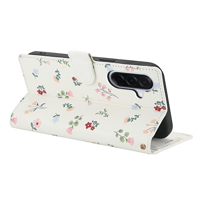Bild 3, Samsung Galaxy A57 5G Fodral Rhombus Läder Blommor Vit