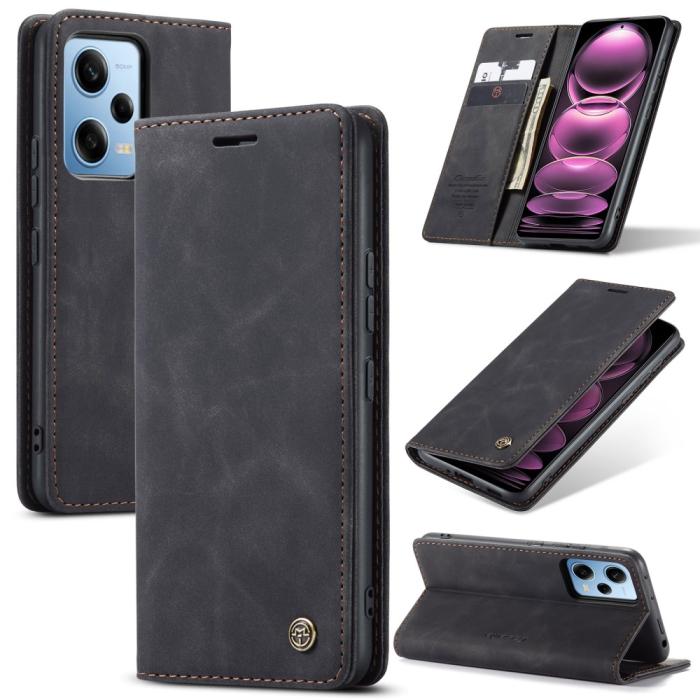 Bild 1, CASEME Xiaomi Redmi Note 12 Pro 5G Fodral Retro Flip Läder Svart