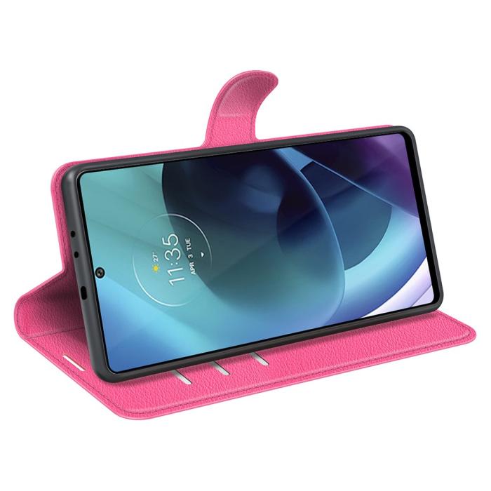 Bild 6, Motorola Moto G71 Fodral Litchi Textur Rosa