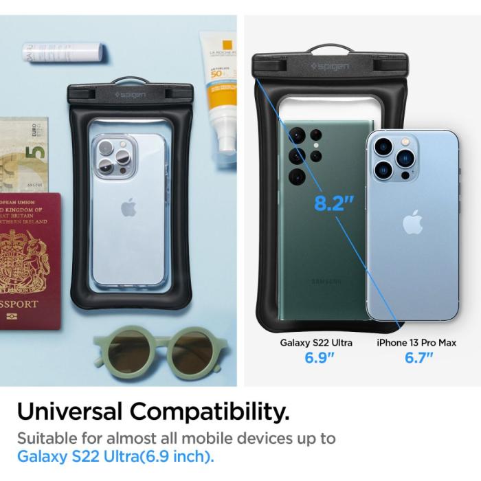 Bild 6, Spigen Universal Flytande Vattentät Påse / Mobilväska Svart
