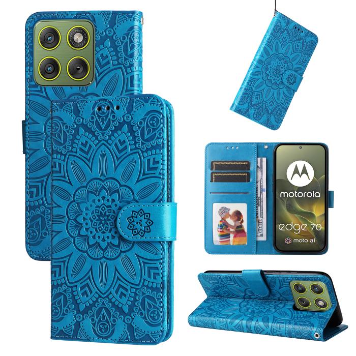 Bild 3, Motorola Edge 70 Fodral Mandala Läder Blå