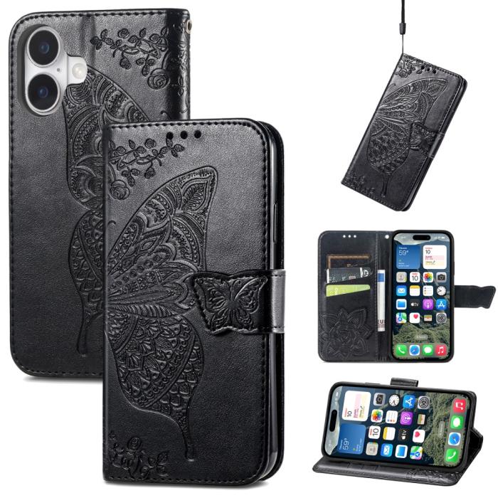 Bild 5, iPhone 16 Fodral Fjäril Tryck Svart