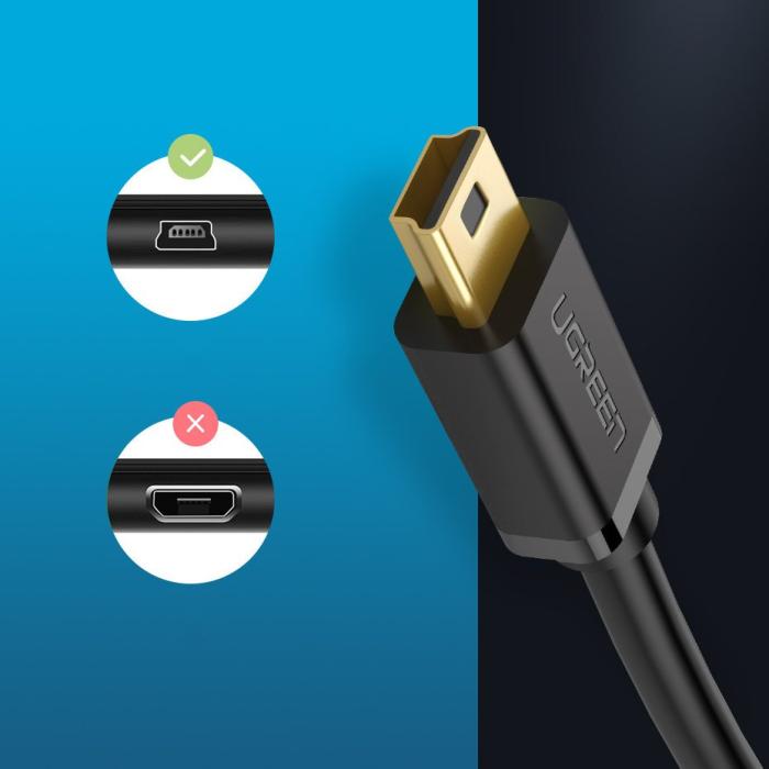 Bild 3, Ugreen 1.5m USB-A - USB Mini-B 5 Pin Laddningskabel Svart