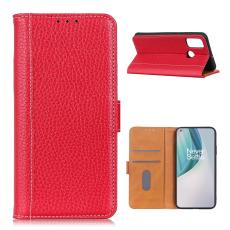 OnePlus Nord N10 5G - Litchi L&auml;der Fodral - R&ouml;d