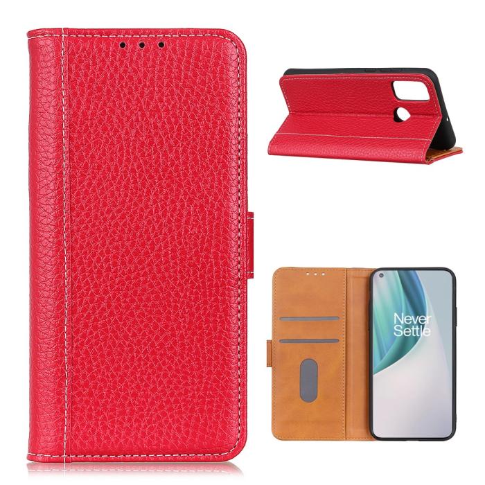 Bild 1, OnePlus Nord N10 5G - Litchi Läder Fodral - Röd