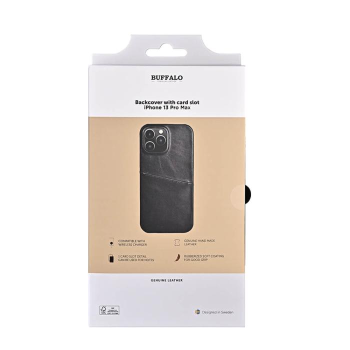 Bild 2, Buffalo iPhone 13 Pro Max Mobilskal Kortfack Äkta Läder Svart