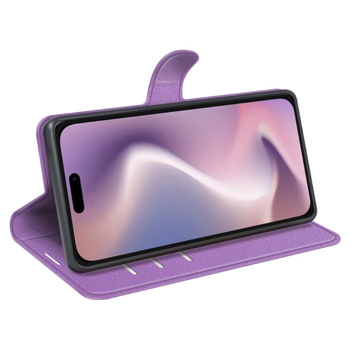 Bild 3, iPhone 16 Pro Max Fodral Litchi Läder Textur Lila