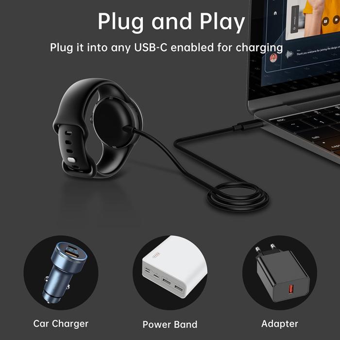Bild 5, 1m Magnetisk USB-C Laddare Google Pixel Watch Svart