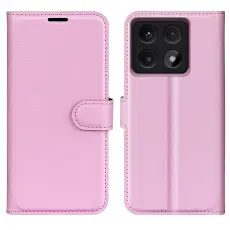 Xiaomi 14T Fodral Litchi L&auml;der Ljus Rosa