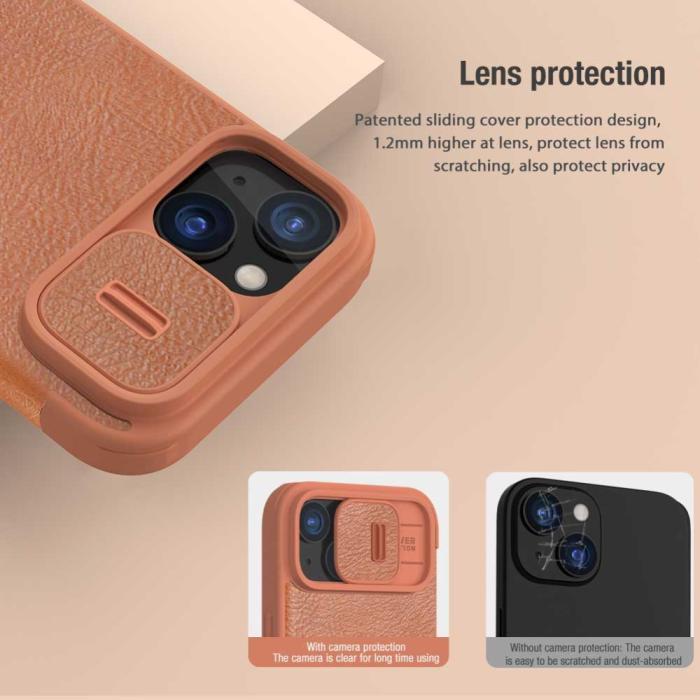 Bild 6, NILLKIN iPhone 15 Plus Fodral Qin CamShield Brun