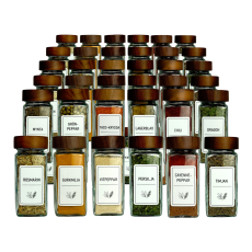 36-Pack Kryddburkar med Akaciaträlock – Kryddset med Svenska etiketter